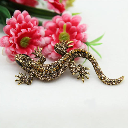 Crystal Rhinestone Gecko Lizard Reptile Animal Pin Brooch...