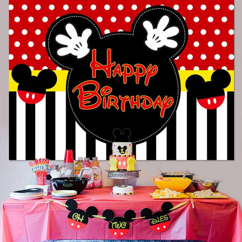 7x5FT Mickey Birthday Backdrop Happy Birthday Dots Photography Background Banner for Kids Boy Mouse Themed 1st 2nd 3rd 4th 5th Birthday Party Supp...