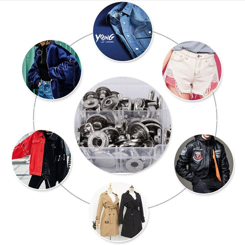 Button Replacement Kit,Press Studs Buttons Snap Fasteners 10mm 12mm 15mm 17mm with Setting Tools(Silver)...