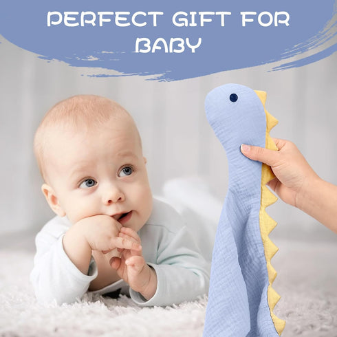 Organic Cotton Lovey Dinosaur Security Blanket 21 x 15” Soft Breathable Muslin Fabric for Baby Boy Comfortable Sleep for Newborns Toddlers (Blue)...