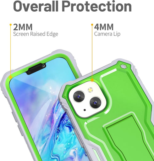 FITO for iPhone 13 Mini Case 5.4 Inch, Dual Layer Shockproof Heavy Duty Case with Screen Protector, Built in Kickstand (Green)...