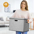 Collapsible Storage Bins with Lids, 2-Pack Foldable Fabric Linen Storage Boxes Cube, Closet Organizer Storage Basket with Label for Home Bedroom O...