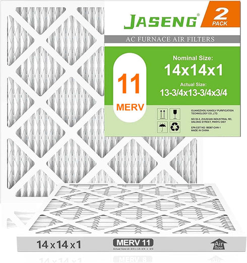 14x14x1 Furnace Air Filters 2 Pack, MERV 11 MPR 1000 & FPR 7 Filtering, HVAC Air Filter Replacement (exact dimensions: 13 3/4"x 13 3/4"x3/4")...