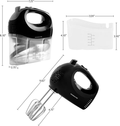 OVENTE 5-Speed Electric Hand Mixer with Stainless Steel Mixing Whisk, Snap-On Storage Case, Portable & Lightweight 150W Motor, Compact Handheld Mi...