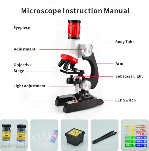 Science Kits for Kids Beginner Microscope with LED 100X 400X and 1200X-Include Sample Prepared Slides (1)...