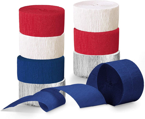 NICROLANDEE Patriotic Decorations - 8 Rolls Red White Blue Crepe Paper Streamers Tassels Streamer Paper for 4th of July Decorations Independence D...