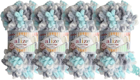 Alize Puffy Fine Color Baby Blanket Small Loop 100% Micropolyester Soft Yarn Lot of 4skn 400gr 64yds (5939)......