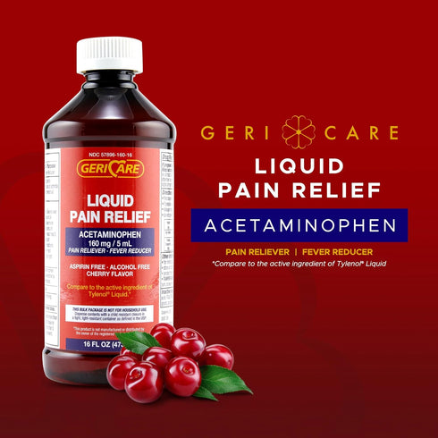 GeriCare Acetaminophen 160 mg Cherry Flavored Liquid, 16 Oz (Pack of 2)...