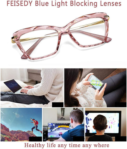 FEISEDY Crystal Cat Eye Glasses Frame Blue Light Blocking Computer Eyewear B2500...