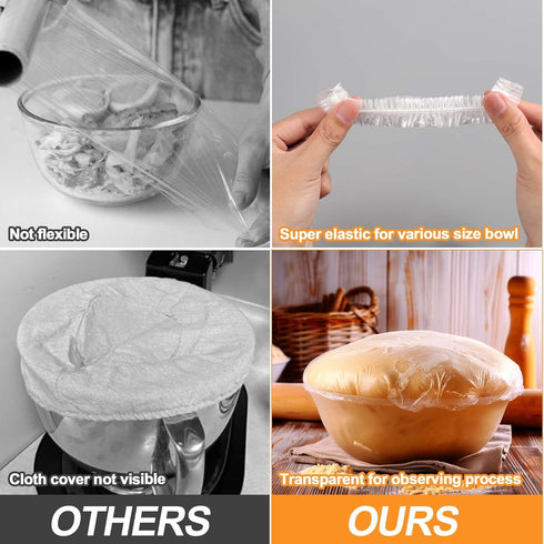 200PCS Bowl Covers for Bread Proofing, Reusable Elastic Sourdough Bread Baking Cover, Plastic Bowl Covers for Bread Rising, Stretchable Plastic Wr...