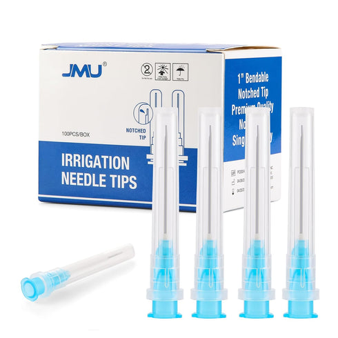 JMU 100pcs Dental Irrigation Needle Tips, 23G Blunt Dispensing Needle Tips Endodontic Irrigarion Needles, Luer Lock Design, Blue...