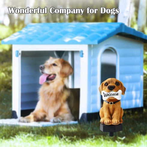 Outdoor Solar Dog Statues with LED Light, Cute Dog Welcome Statue for Garden Patio Yard Decor...