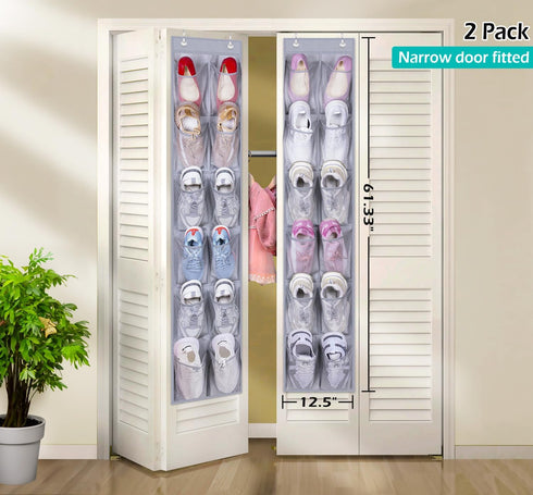 MISSLO Narrow Over The Door Shoe Organizer Door Hanger 12 Large Mesh Pockets Hanging Shoe Rack for Closet Door Cruise Ship Essential, Grey, 2 Pack...
