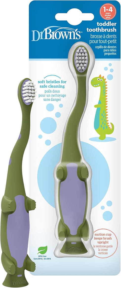 Dr. Brown's Toddler Toothbrush, Dinosaur, Green, 1-Pack...