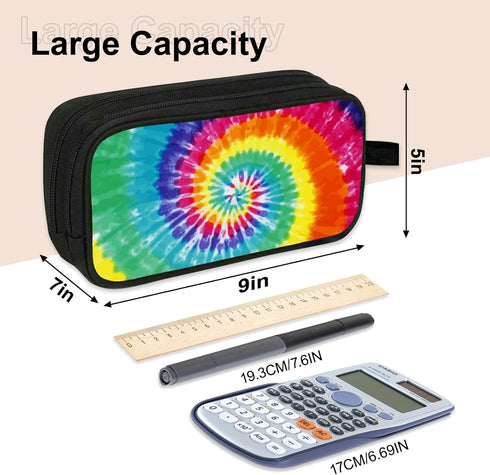 Double Layer Pencil Case with Handle Large Pencil Bag Cute Print Pencil Pouch for Boys Girls (Rainbow)...