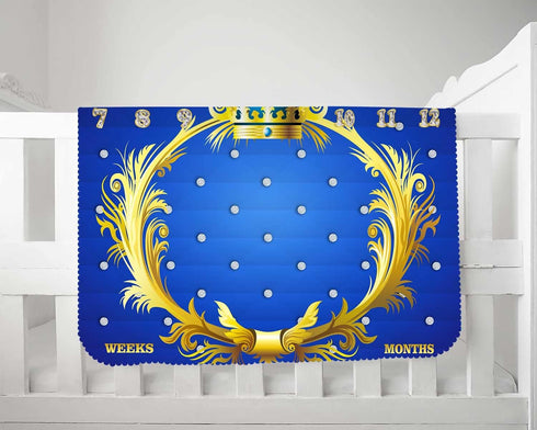 Royal Blue Gold Theme Baby Monthly Milestone Blanket Royal Blue Crown Prince or Princess Newborn Photo Background Mom Gift Baby Party Decor New Ba...