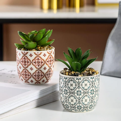Artificial Plants Succulent Flowers in Ceramic Planter 2 Pack Small Fake Plants Potted for Home Office Desk Decor Farmhouse Living Room Bedroom Sh...