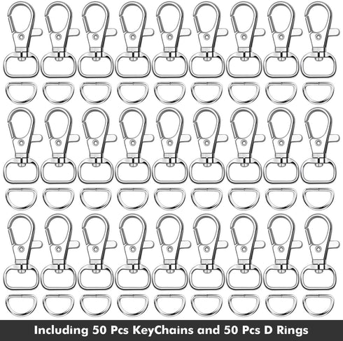 anezus 100pcs Key Chain Clip Hook and D Rings Set Include 50Pcs Swivel Snap Hooks Lanyard Clips and 50Pcs D Rings for Keychain and Purse Hardware ...