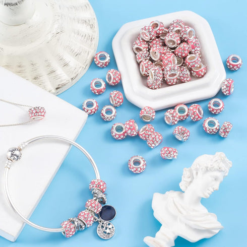ANCIRS 100pcs 12mm Large Hole Rhinestone European Beads, Large Hole Rondelle Spacer Beads, Diamond Hair Beads for European Bracelet Snake Chain Ch...