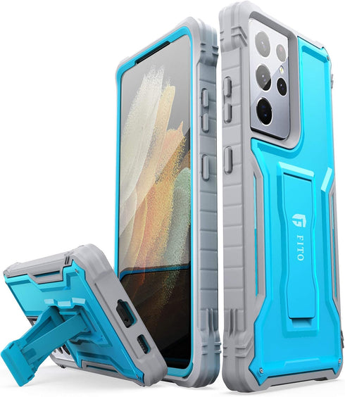 FITO for Samsung Galaxy S21 Ultra 5G Case, Dual Layer Shockproof Heavy Duty Case for Samsung S21 Ultra 5G Phone Built-in Kickstand, Without Screen...