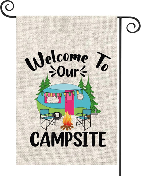 ZJXHPO Camping RV Flag Camping Lover Yard Flag Welcome To Our Camper Garden Flag RV Camping Decor Happy Camper Sign (welcome campsite)...