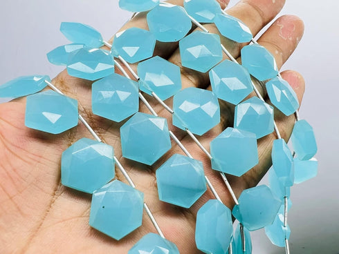 1 Strand Aqua Chalcedony 10 Pcs Beads Size 14X14Mm Hexagon Shape Cut Faceted Beads For Jewellery Making, Beading & Craft Supplies Kcrafts-Rk_K54...