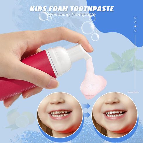 Fluoride Free Foam Kids Toothpaste - ELOTAME Natural Teeth Clean and Whitening Toothpaste with Strawberry and Blueberry Mint Flavor, Organic Trave...