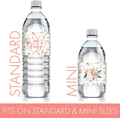 Baby in Bloom Baby Shower Water Bottle Labels, 20 Waterproof Stickers for Pink Floral Boho Girl Baby Shower...