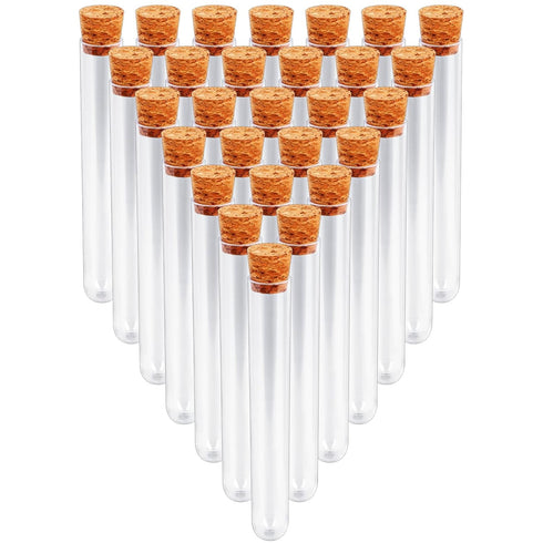 28PCS Clear Plastic Test Tubes with Lids, 15x100mm (15ml) Plastic Vials with Seal Cap Container Transparent Test Tubes with Cork Stoppers for Samp...