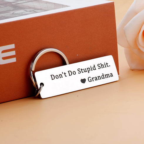 KINMES Dont Do Stupid ShitKeychain for Teen Boys Girls Granddaughter Grandson, Granddaughter Grandson Gifts from Grandma,Don't Do Stupid Sht Love ...