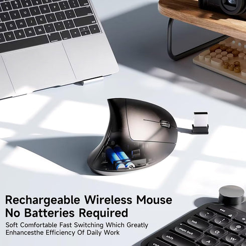 Ergonomic Optical Wireless Mouse Stylish Rechargeable 2.4G Optical Vertical Mice Cordless Mouse with USB Receiver, 800/1200 /1600 DPI, 5 Buttons f...