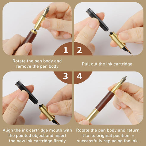 Vintage Wooden Mini Fountain Pen, Short Pocket Travel Fountain Pen Fine Nip Pen Fancy Pens Smooth Writing with 15 Pcs 2.6mm Black Ink Cartridges f...