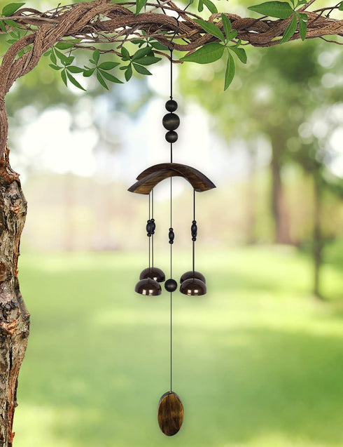 Sunset Vista Designs 91954 Asian Bell Chimes Wood and Metal Wind-Bells Wind Chime for Patios Porches and More, 29-Inches Long, Sago Palm...