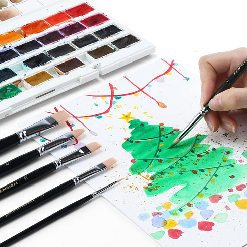 Transon Paint Brush Set 6pcs Art Painting Flexible Bristle for Acrylic Watercolor Gouache Oil Leather Canvas and Face Painting...
