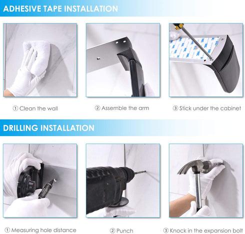 simpletome ONE HAND TEAR Paper Towel Holder Under Cabinet Adhesive or Drilling Installation Aluminum Alloy + ABS (Black)...