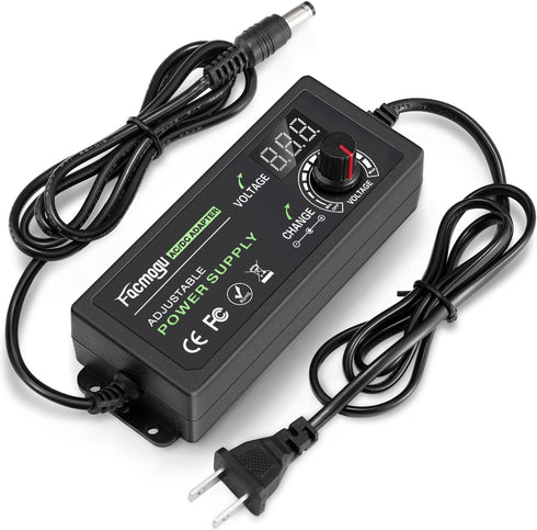 Facmogu 3V-12V 5A 60W Adjustable Power Supply with LED Display, Variable DC 3V 5V 6V 9V 12V Universal AC/DC Adapter, 100V-240V AC to DC 3-12V Swit...