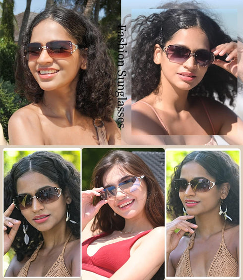 Dollger Rimless Y2K Sunglasses for Women Men Rectangle Trendy Glasses Retro Shades...