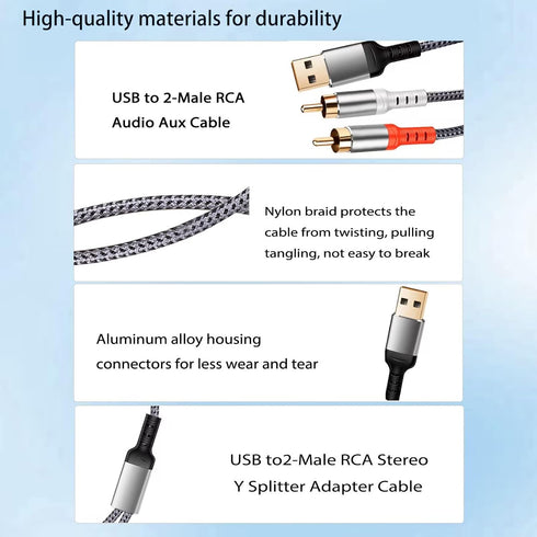Compatible with USB to RCA Cable Audio Aux Adapter, 6.6FT USB to 2RCA Cable HiFi Stereo Y Splitter for USB A Laptop, Linux, Windows, Desktops, PS4...