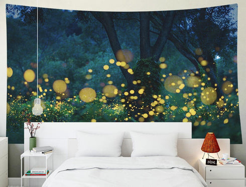 EMMTEEY Fantasy Tapestry Lampyridae Night Trees Lightning Bugs Fireflies Wall Tapestry Wall 80X60 Tapestry Present for Friends Families...