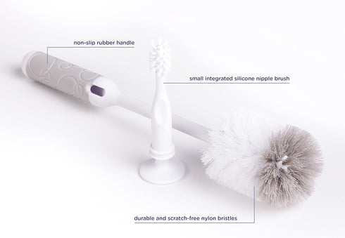 Ubbi Baby Bottle Brush Set, Bottle Brush and Nipple Brush, Baby Cleaning Essentials, Gray...