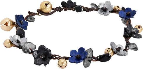 AeraVida Whimsical Pretty Genuine Leather Daisies Flowers Brass Jingle Bells Anklet For Women...