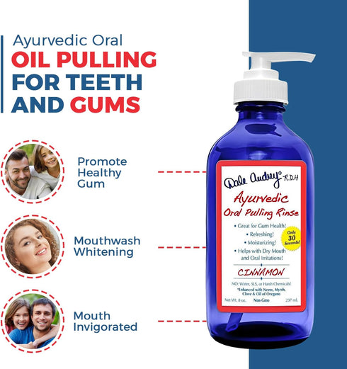 Ayurvedic Oil Pulling for Teeth and Gums | Organic Cinnamon Flavored Oral Rinse Mouthwash | Natural Essential Oils | Cobalt Glass Bottle Pump for ...