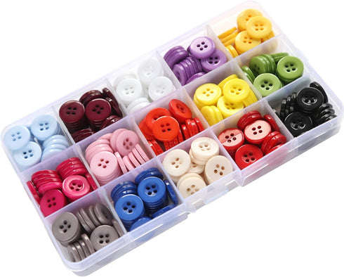 5/8 Inch (15mm) Mix 15 Colors Buttons for Sewing 4 Holes Resin Button for Crafts Scrapbooking Pack of 300 PCS with Box (Each Color 20 PCS)...