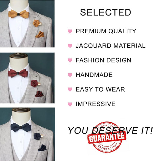 Bow Tie and Pocket Square Lapel pin Set for Wedding Formal(total 3 Pieces)...