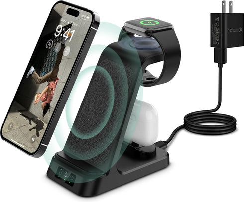 DDUAN Wireless Charging Station, 3 in 1 Fast Charger Stand, Wireless Charger for iPhone15/14/13/12/11/Pro/Max/X/XS/Max/XR/8 & Apple Watch 8/7/SE2/...