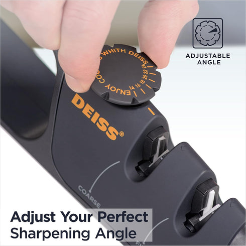 Deiss PRO Knife Sharpener With Adjustable Angle Knob - Handheld Manual Knife Sharpeners for Kitchen Knives, Scissors Sharpener, Pocket Knife Sharp...