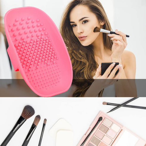 Silicon Makeup Brush Cleaning Mat Makeup Brush Cleaner Pad with Back Strap Cosmetic Brush Cleaning Mat Portable Washing Tool for Makeup (Pink)...