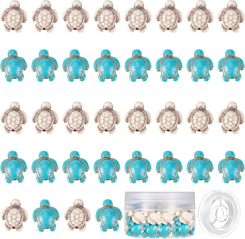 SUNNYCLUE 1 Box 100Pcs Turtle Beads Turtle Charms Summer Ocean Hawaii Blue White Tortoise Beads Bulk Boho Style Synthetic Turquoise Stone Sea Anim...