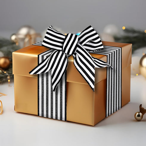 Ribbon for Crafts Wired - Black and White Striped Polyester Wired Ribbon, 2 Rolls 10 Yards 2.5 Inch Wired Ribbon, Christmas Ribbon Wired, Craft Ri...