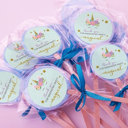 2" Unicorn Stickers/Faux Glitter Thanks for Making My Party Magical Sticker / 250 Thank You Stickers Per Roll...